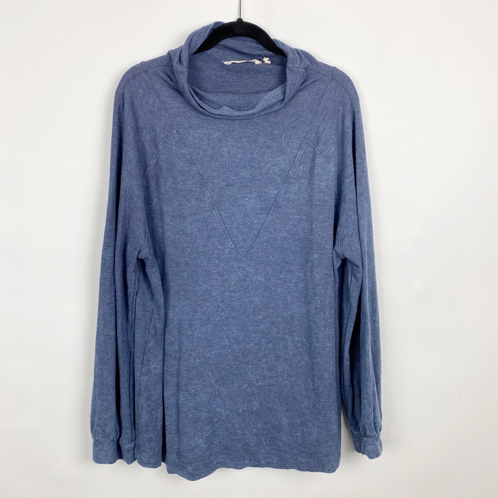 Soft Surroundings Cowl Neck Raglan Sleeve Tunic Top Womens Plus 2X Blue